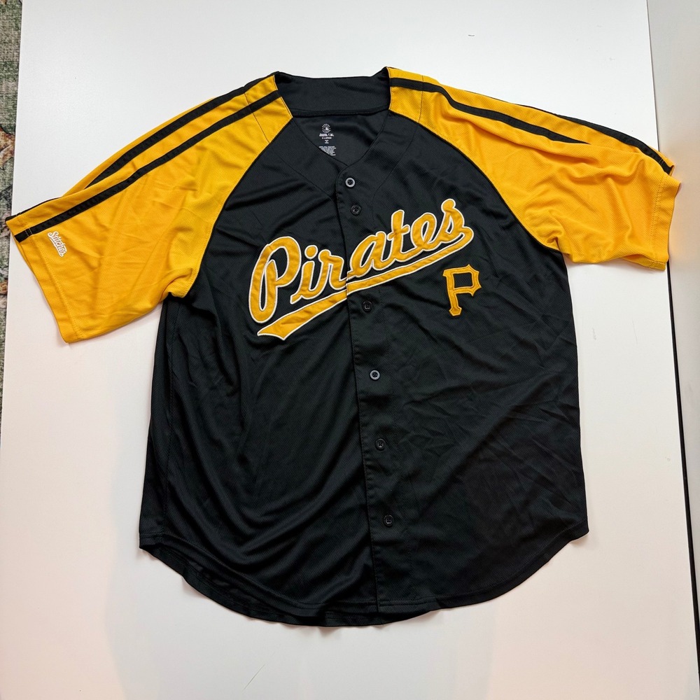 Stitches Pittsburgh Pirates MLB Baseball Jersey Mens XL Black Yellow Button Up